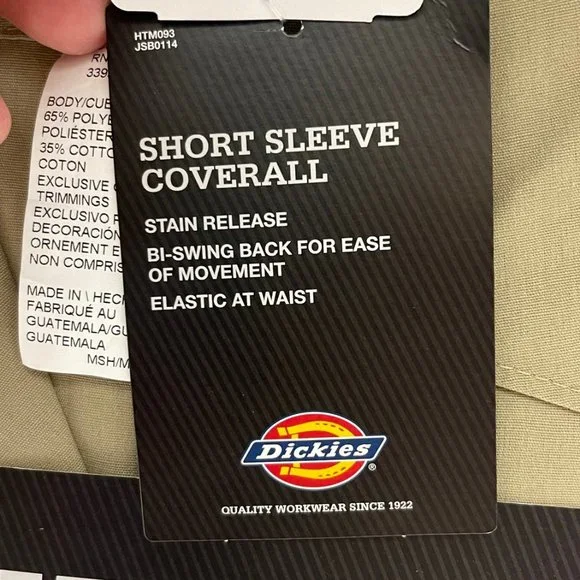 NWT DICKIES Short Sleeve Coveralls for Men Size Medium/Short Lightweight - Picture 5 of 5